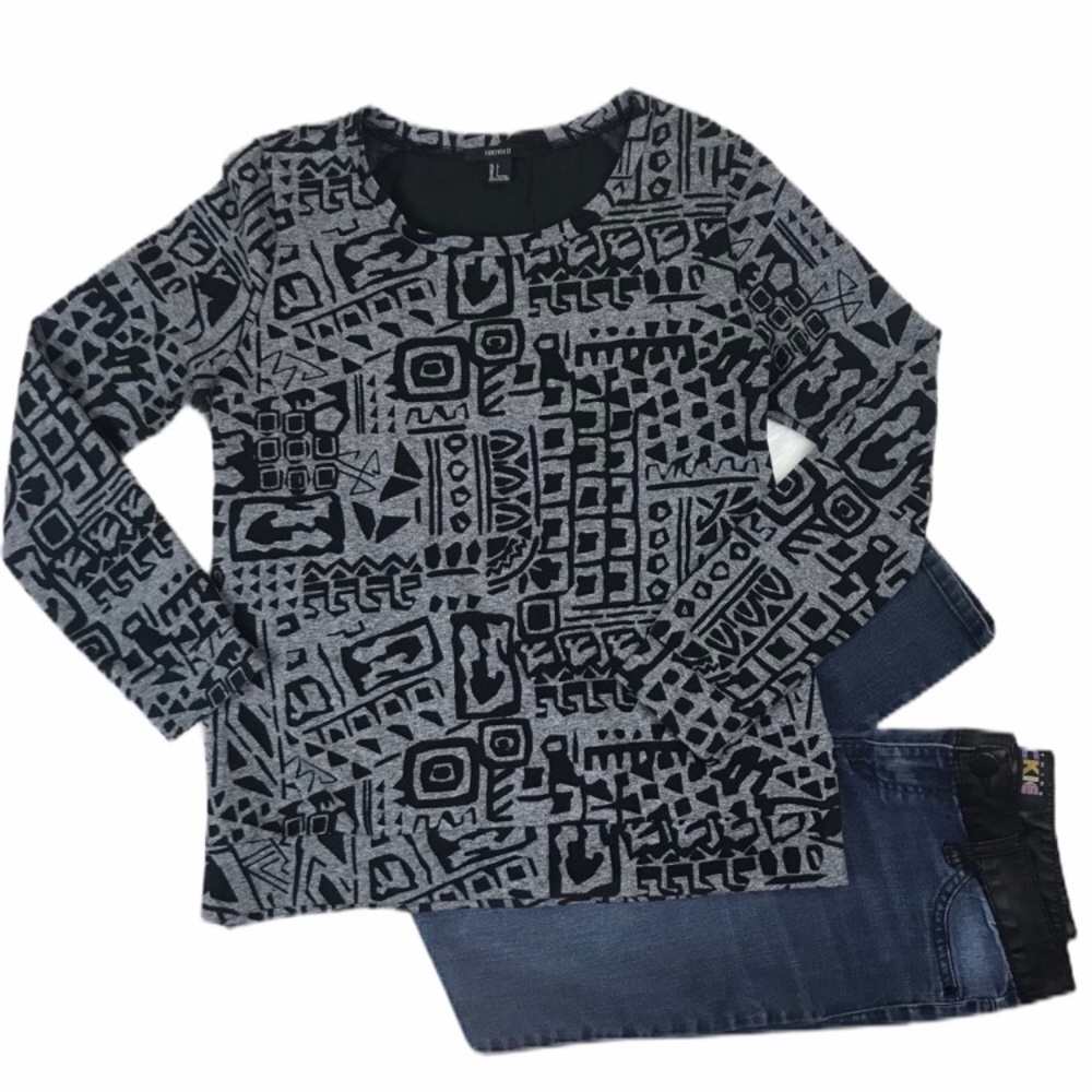 Forever 21 Tribal Long Sleeve Sweatshirt Black Gray